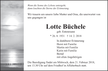 Traueranzeige von Lotte Büchele von Marbacher Zeitung