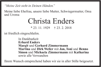 Traueranzeige von Christa Enders von Marbacher Zeitung
