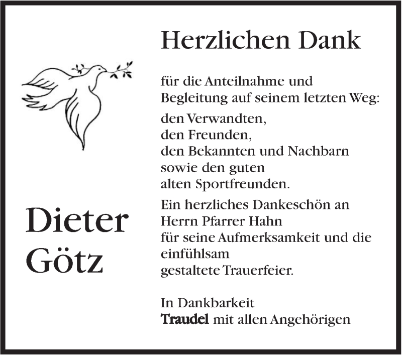  Traueranzeige für Dieter Götz vom 05.03.2018 aus Marbacher Zeitung
