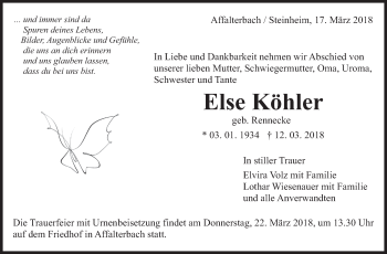 Traueranzeige von Else Köhler von Marbacher Zeitung