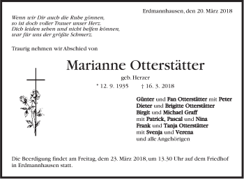 Traueranzeige von Marianne Otterstätter von Marbacher Zeitung