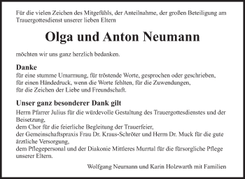 Traueranzeige von Olga und Anton Neumann von Marbacher Zeitung
