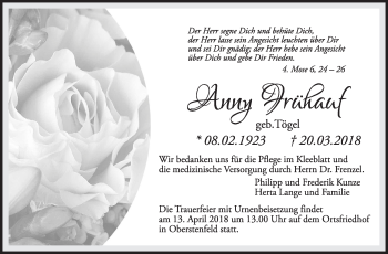 Traueranzeige von Anny Frühauf von Marbacher Zeitung