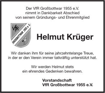 Traueranzeige von Helmut Krüger von Marbacher Zeitung