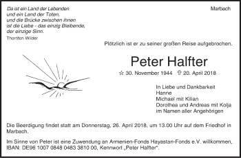 Traueranzeige von Peter Halfter von Marbacher Zeitung