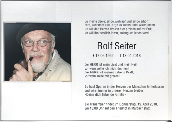 Traueranzeige von Rolf Seiter von Marbacher Zeitung