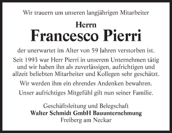 Traueranzeige von Francesco Pierri von Marbacher Zeitung