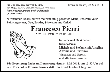 Traueranzeige von Francesco Pierri von Marbacher Zeitung