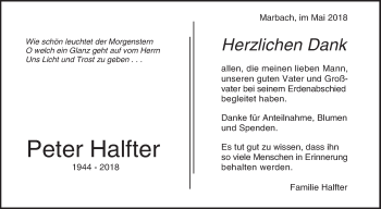 Traueranzeige von Peter Halfter von Marbacher Zeitung