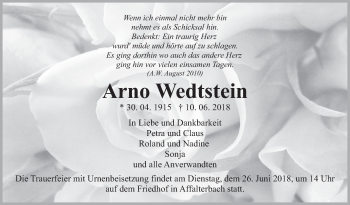 Traueranzeige von Arno Wedtstein von Marbacher Zeitung