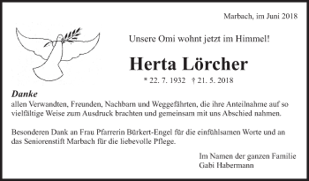 Traueranzeige von Herta Lörcher von Marbacher Zeitung