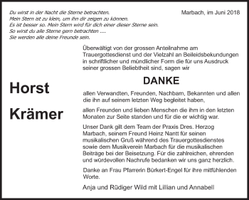 Traueranzeige von Horst Krämer von Marbacher Zeitung