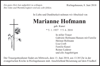 Traueranzeige von Marianne Hofmann von Marbacher Zeitung