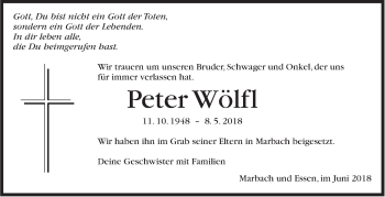 Traueranzeige von Peter Wölfl von Marbacher Zeitung