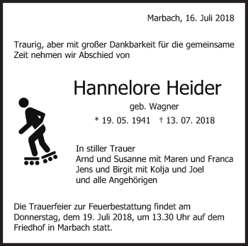 Traueranzeige von Hannelore Heider von Marbacher Zeitung