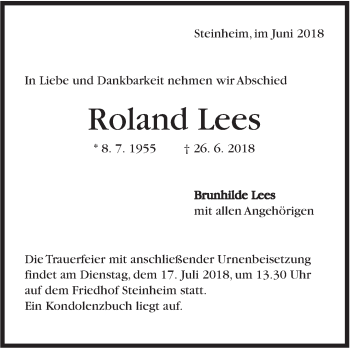 Traueranzeige von Roland Lees von Marbacher Zeitung