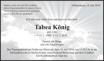 Traueranzeige von Tabea König von Marbacher Zeitung