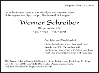 Traueranzeige von Werner Schreiber von Marbacher Zeitung