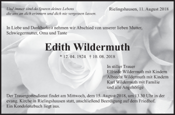 Traueranzeige von Edith Wildermuth von Marbacher Zeitung
