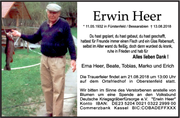 Traueranzeige von Erwin Heer von Marbacher Zeitung