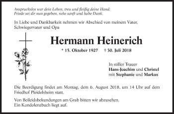 Traueranzeige von Hermann Heinerich von Marbacher Zeitung