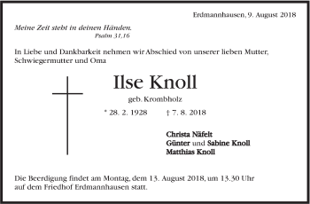 Traueranzeige von Ilse Knoll von Marbacher Zeitung