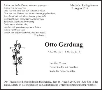 Traueranzeige von Otto Gerdung von Marbacher Zeitung