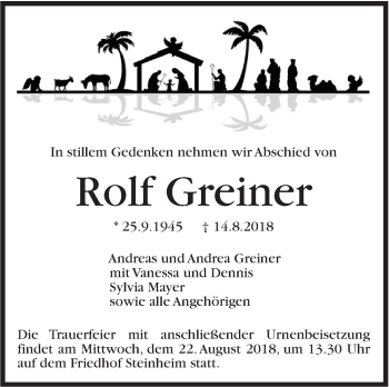 Traueranzeige von Rolf Greiner von Marbacher Zeitung