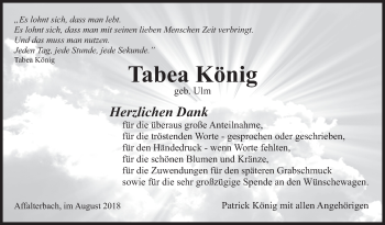 Traueranzeige von Tabea König von Marbacher Zeitung