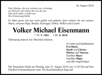 Traueranzeige von Volker Michael Eisenmann von Marbacher Zeitung