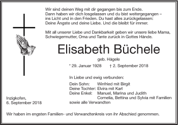 Traueranzeige von Elisabeth Büchele von Marbacher Zeitung