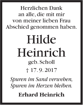 Traueranzeige von Hilde Heinrich von Marbacher Zeitung