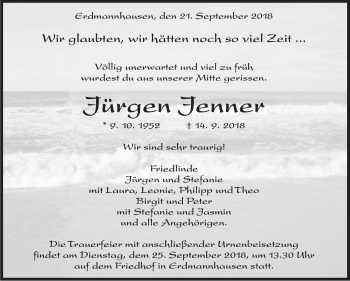 Traueranzeige von Jürgen Jenner von Marbacher Zeitung