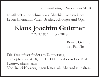 Traueranzeige von Klaus Joachim Grüttner von Marbacher Zeitung