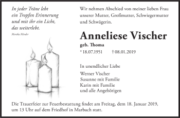 Traueranzeige von Anneliese Vischer von Marbacher Zeitung