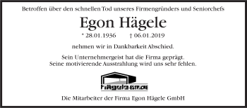 Traueranzeige von Egon Hägele von Marbacher Zeitung