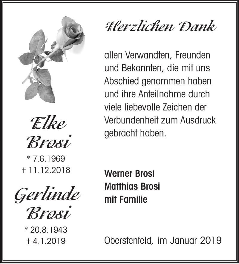  Traueranzeige für Elke und Gerlinde Brosi vom 26.01.2019 aus Marbacher Zeitung