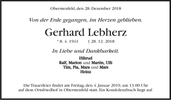 Traueranzeige von Gerhard Lebherz von Marbacher Zeitung