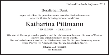 Traueranzeige von Katharina Pittmann von Marbacher Zeitung