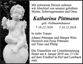 Traueranzeige von Katharina Pittmann von Marbacher Zeitung