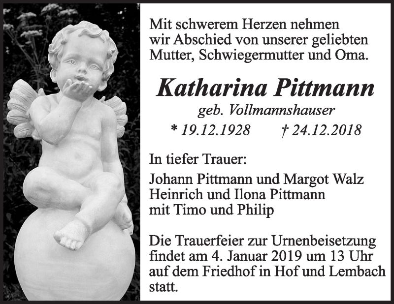  Traueranzeige für Katharina Pittmann vom 02.01.2019 aus Marbacher Zeitung