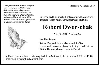 Traueranzeige von Robert Dworschak von Marbacher Zeitung