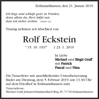 Traueranzeige von Rolf Eckstein von Marbacher Zeitung