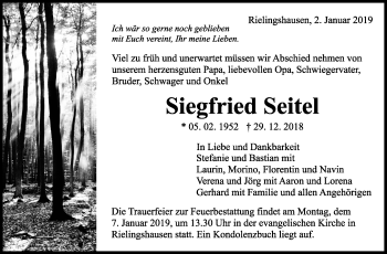 Traueranzeige von Siegfried Seitel von Marbacher Zeitung