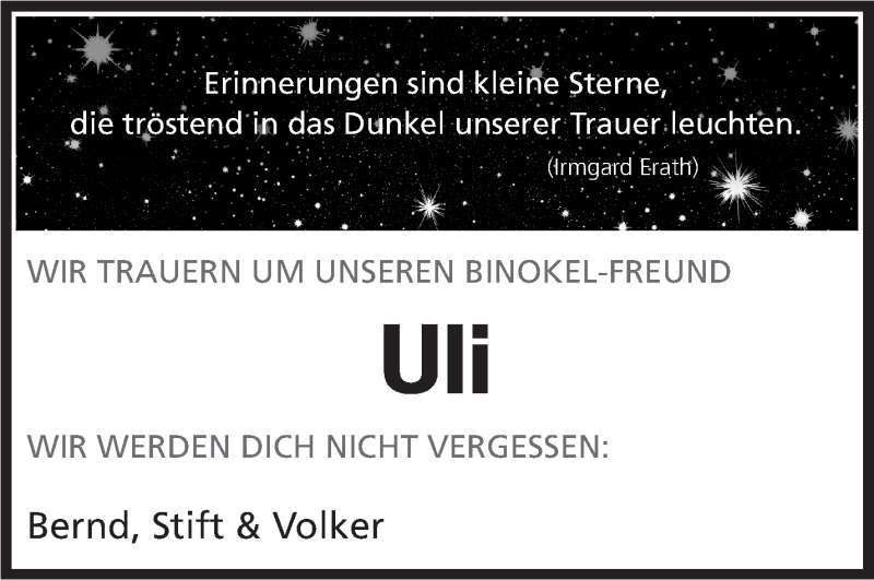  Traueranzeige für Uli Herrmann vom 30.01.2019 aus Marbacher Zeitung