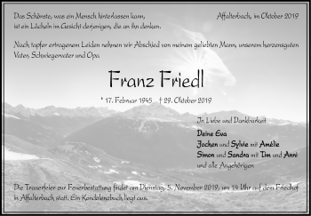 Traueranzeige von Franz Friedl von Marbacher Zeitung