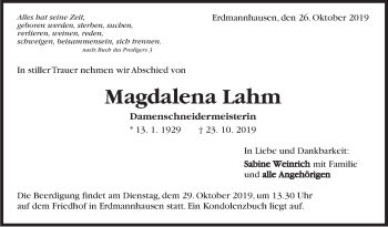 Traueranzeige von Magdalena Lahm von Marbacher Zeitung