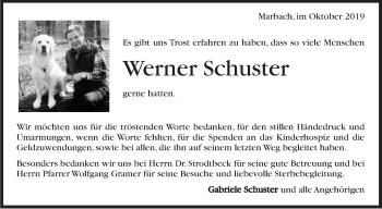 Traueranzeige von Werner Schuster von Marbacher Zeitung
