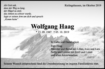 Traueranzeige von Wolfgang Haag von Marbacher Zeitung