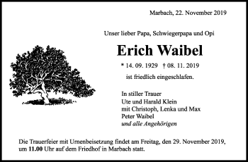 Traueranzeige von Erich Waibel von Marbacher Zeitung